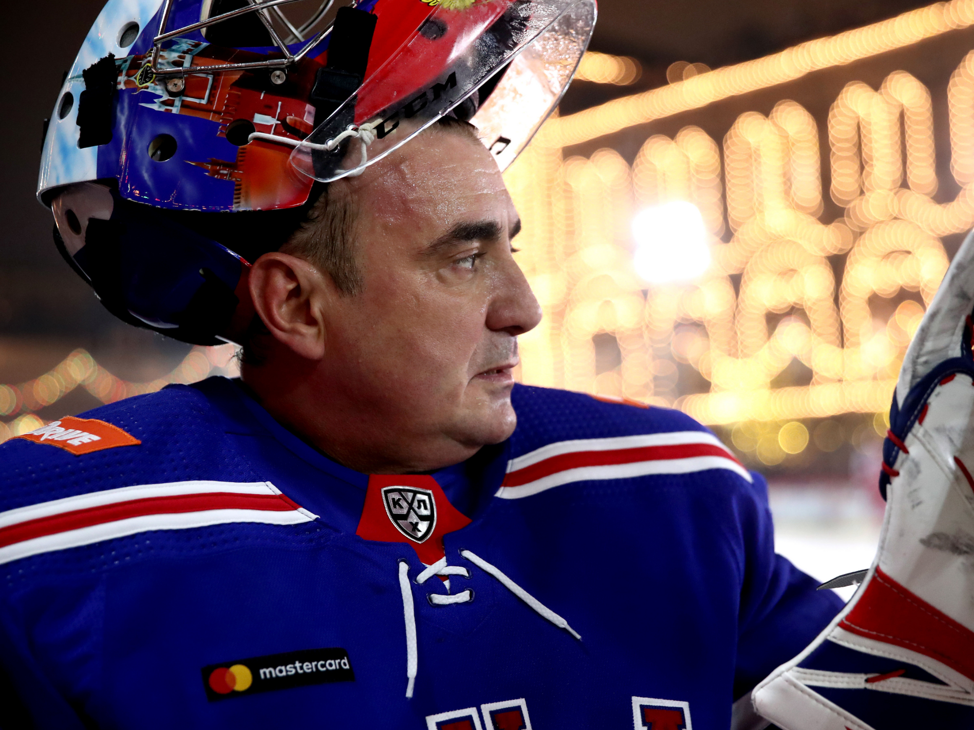 Russia's Tula Region Governor Alexei Dyumin seen before a Night Hockey League friendly match at the GUM ice rink in Red Square.