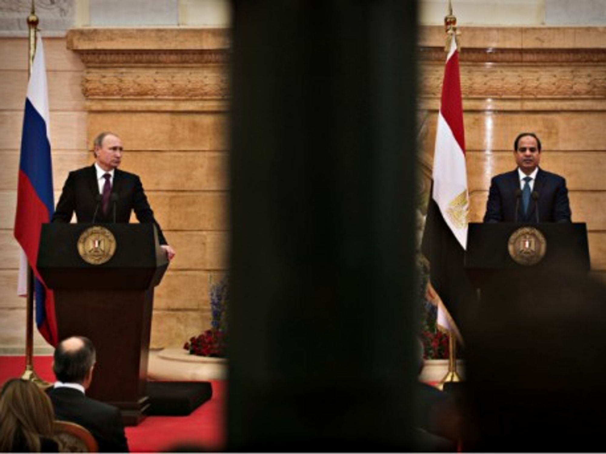 Russia's Vladimir Putin and Egypt's Abdel Fattah al-Sisi in Cairo on Feb. 10