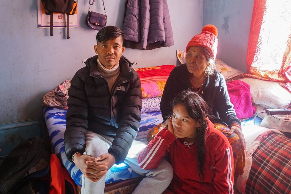 Sagar Tamang, his wife, Laxmi Tamang, mother Mangal Maya Tamang, and niece Sandipa Roka live in a room they rent behind the National Kidney Center in Kathmandu.
