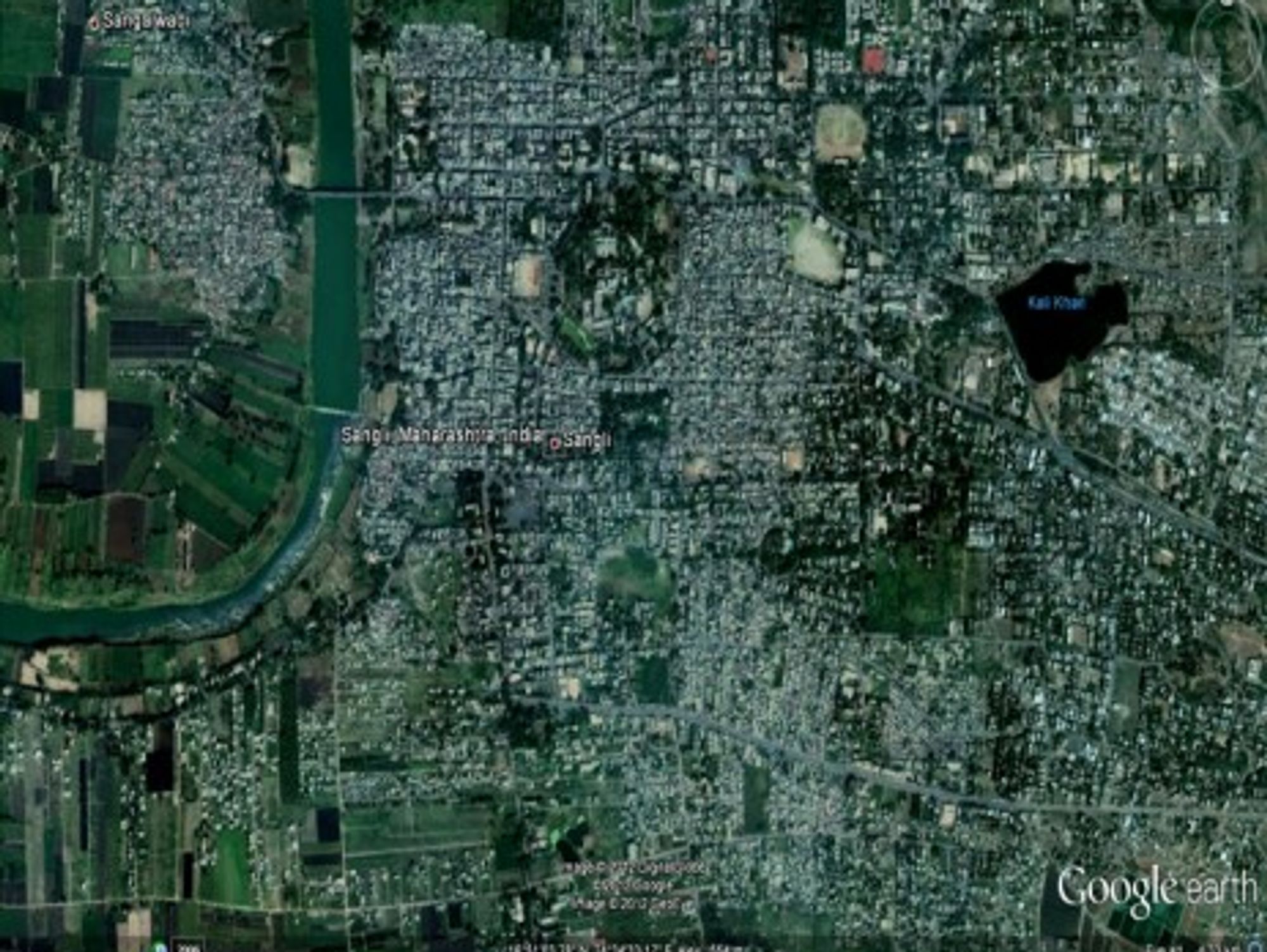 Sangli seen from above on Google Earth.
