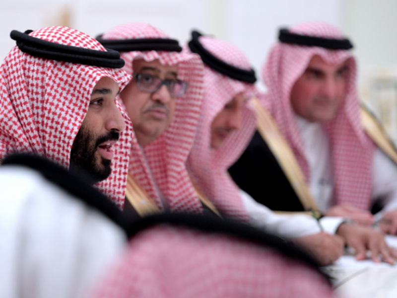 Saudi Arabia's Defense Minister Bin Salman peaking at a meeting in Moscow, May 2017.