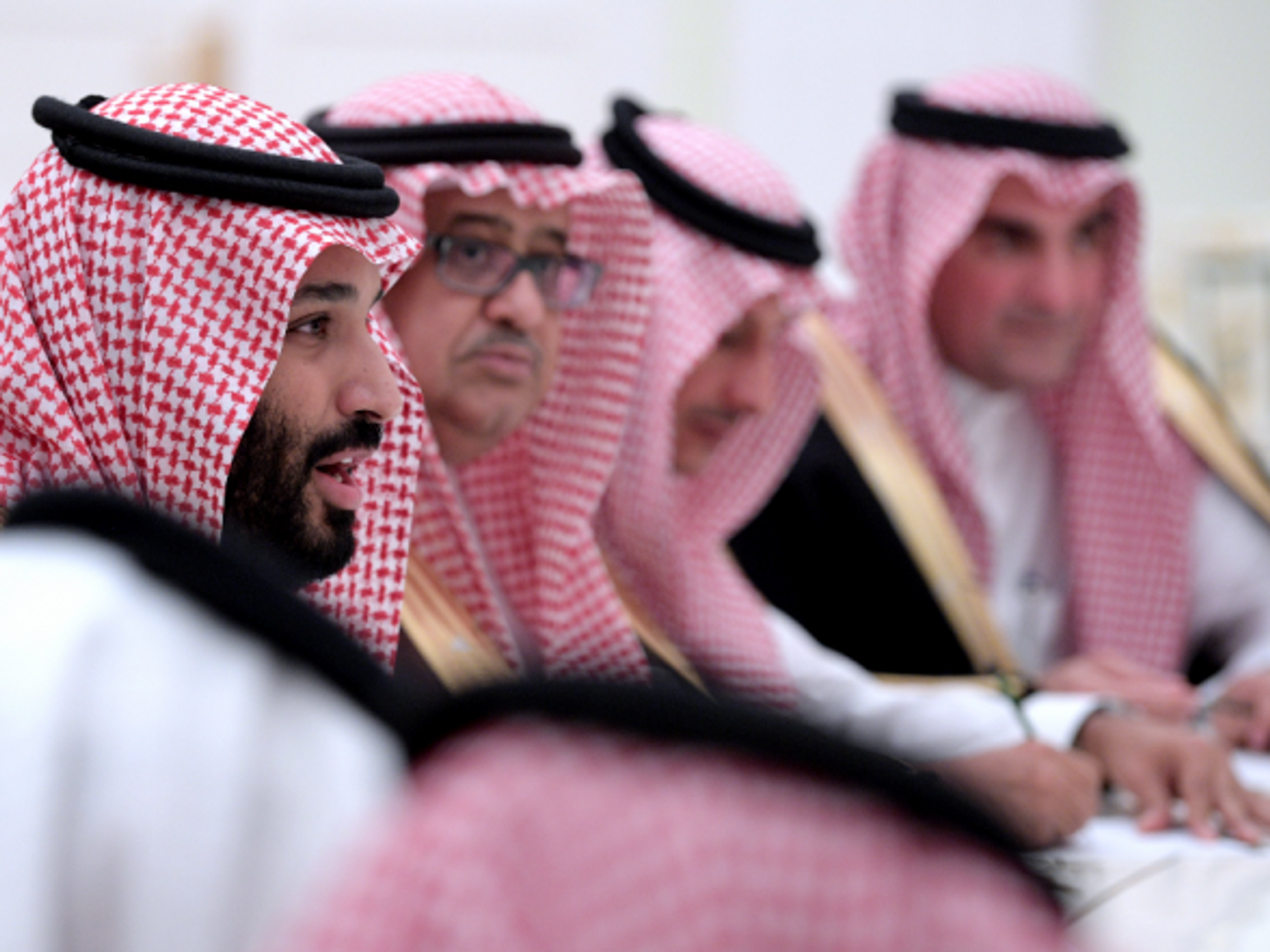 Saudi Arabia's Defense Minister Bin Salman peaking at a meeting in Moscow, May 2017.