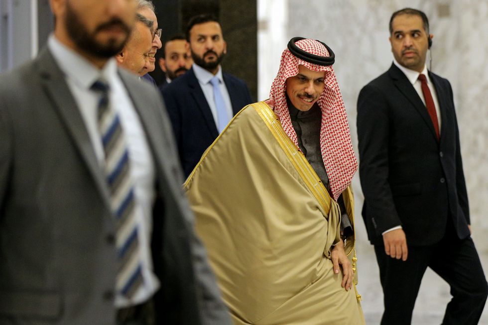 Saudi Foreign Minister Prince Faisal bin Farhan arrives in Baabda Palace southeast of Beirut to meet Lebanese President Joseph Aoun on Jan. 23