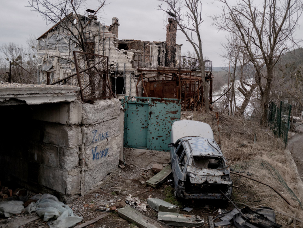 Scenes of dDestruction in the Ukrainian village of Bohorodychne