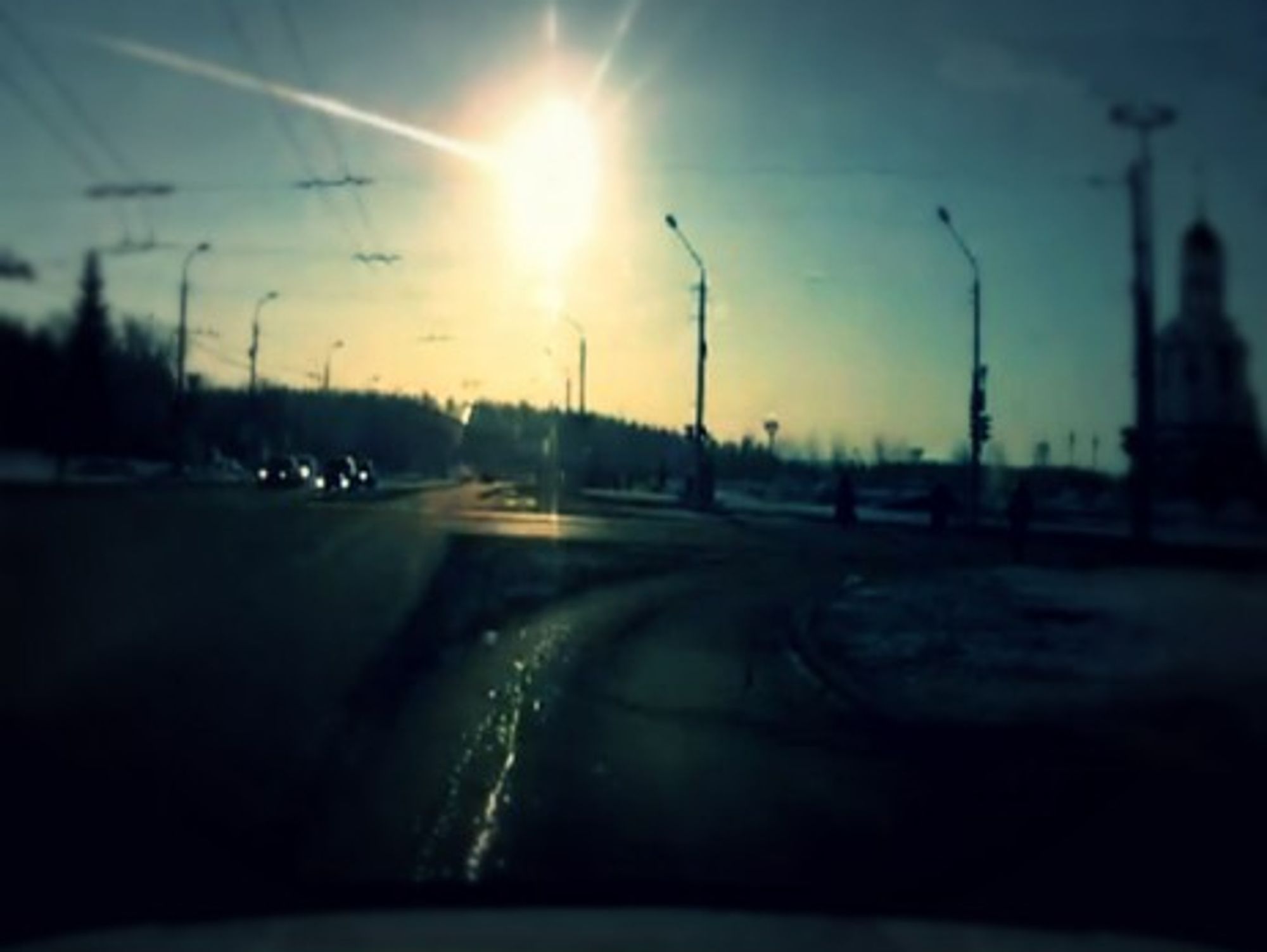 Screenshot of a dashboard cam video of the Feb. 15, 2013 meteor shower in Russia