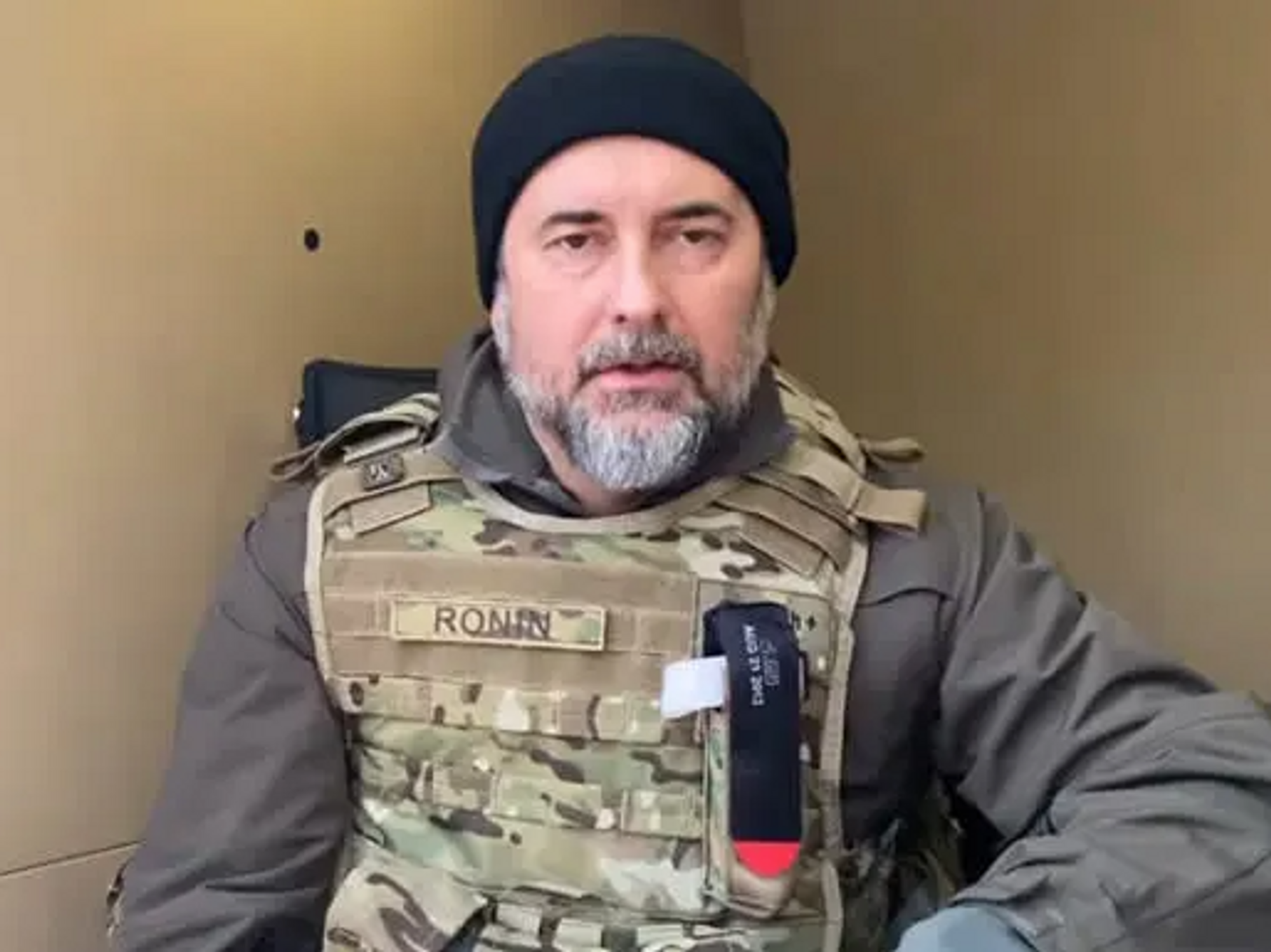 Screenshot of a head of the Luhansk Military Administration Sehiy Haidai speaking on camera