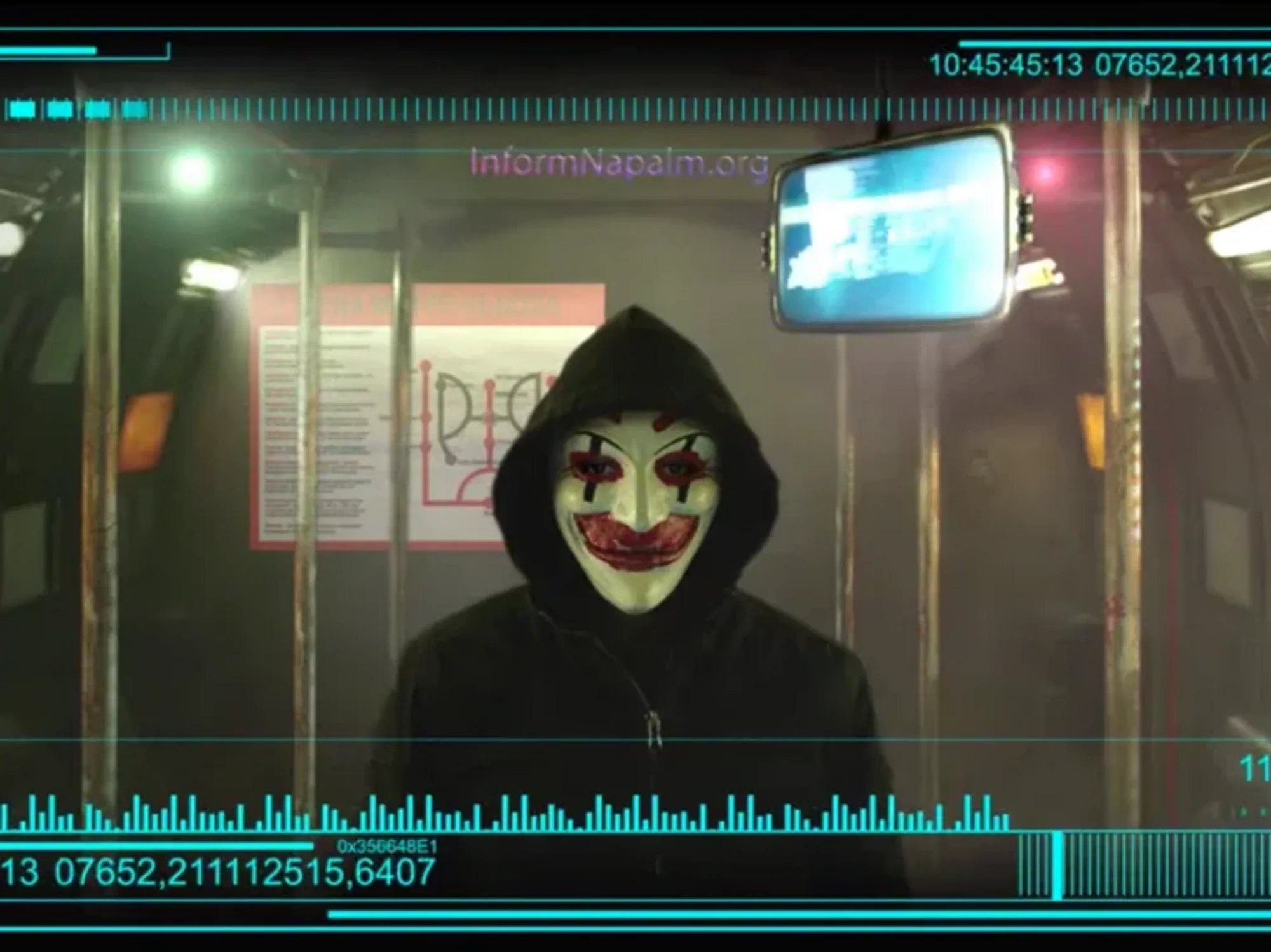 Screenshot of a masked Ukrainian "hacktivist"
