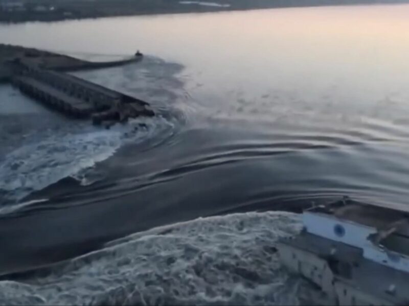 Screenshot of a video showing the Nova Kakhovka dam