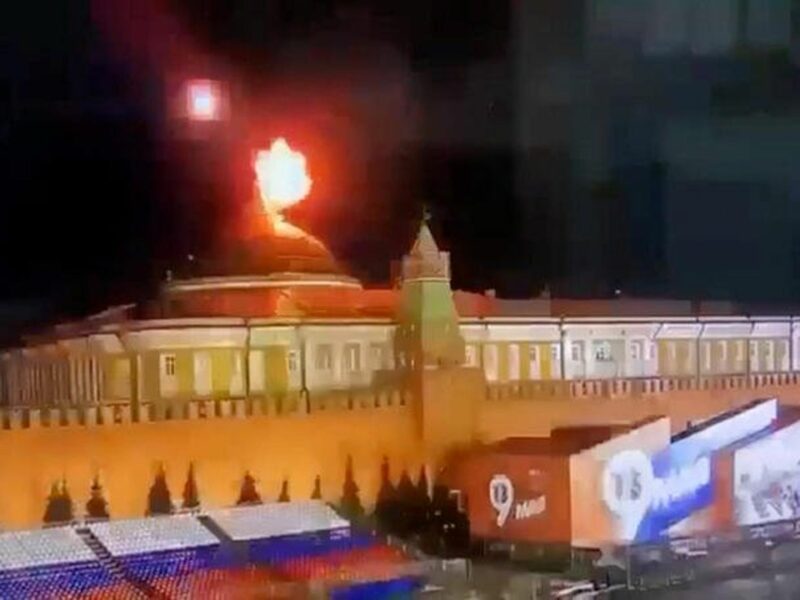 Screenshot of video showing a drone exploding over the Kremlin residence
