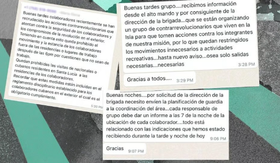 Screenshots of ​WhatsApp messages sent by Cuban officials to mission collaborators based on the island of Saint Lucia.
