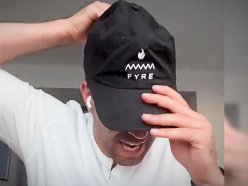 Screeshot of a video posted on X/Twitter showing infamous ​Fyre Festival organizer Billy McFarland announcing a second edition