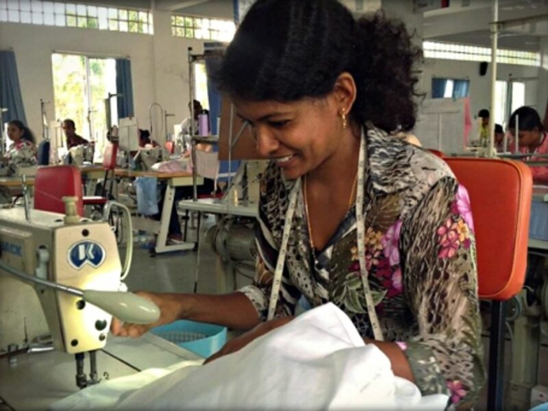 Seamstress at work in Jan HÃ¶jman's clothing factory in Sri Lanka