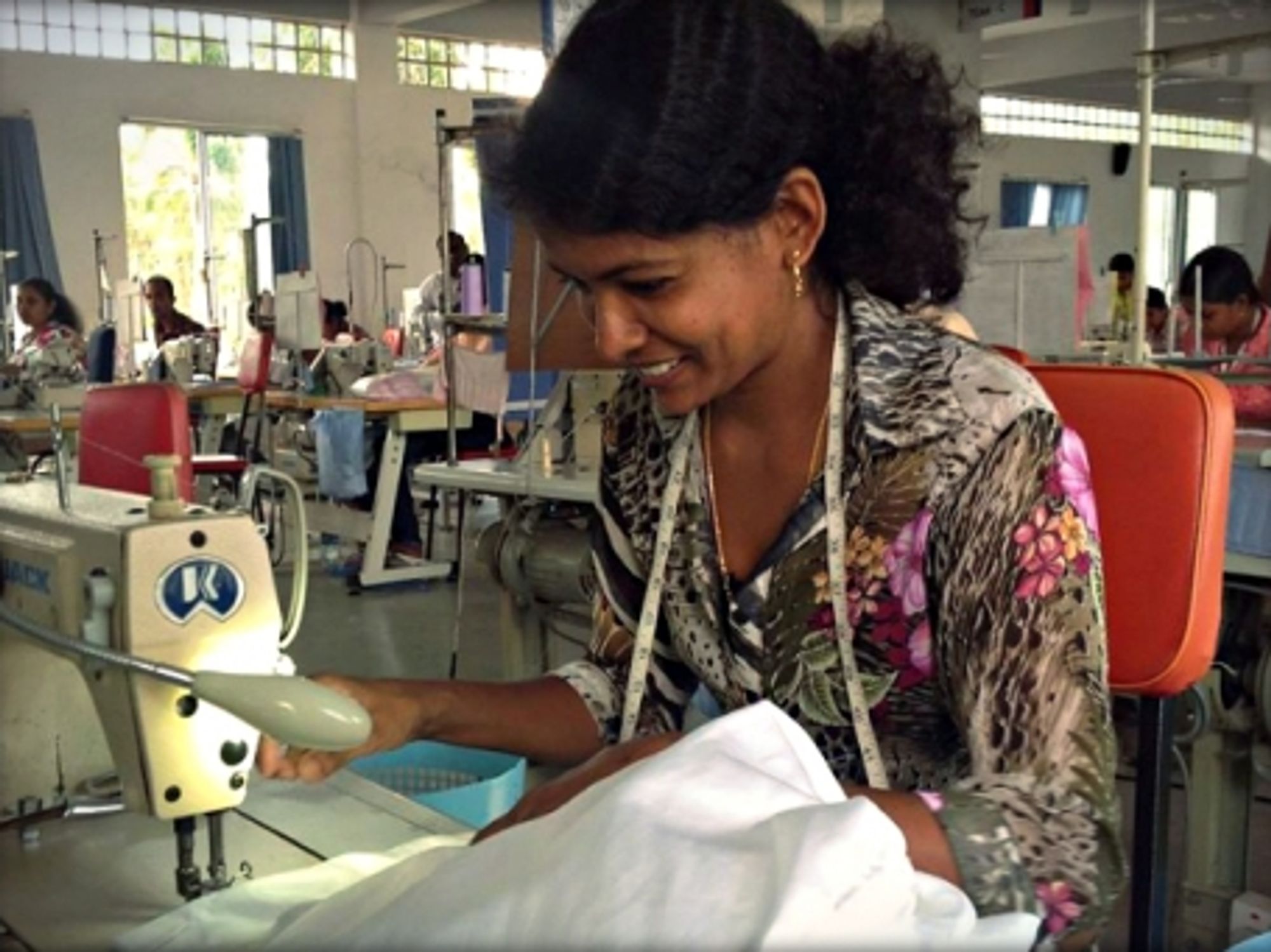 Seamstress at work in Jan HÃ¶jman's clothing factory in Sri Lanka