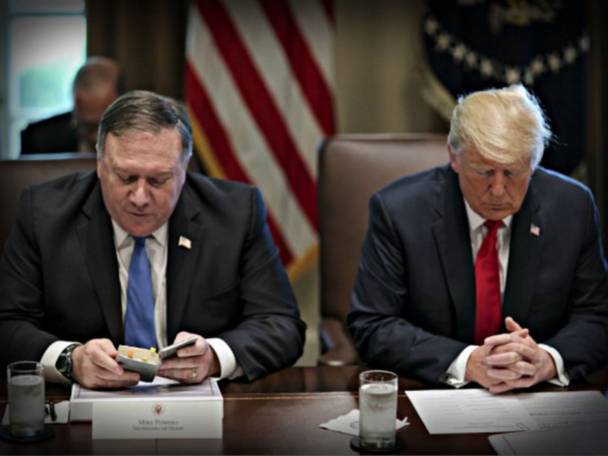 Sec. of State Mike Pompeo reads a prayer at the White House