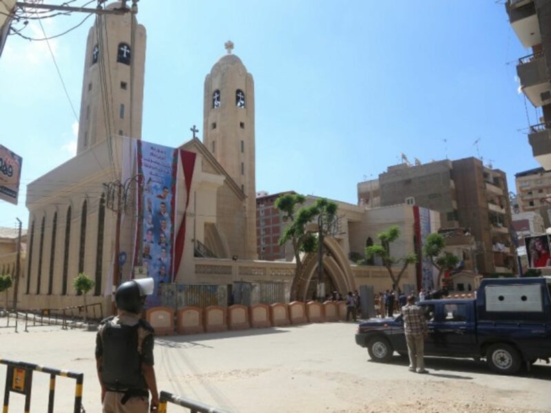 Security guards at a Coptic Church in Tanta, Egypt