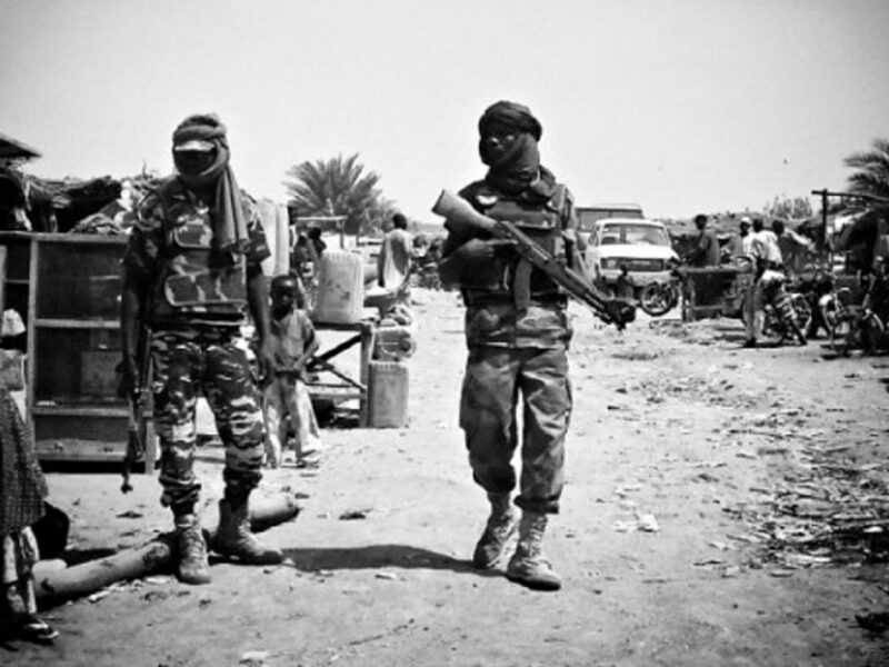 Security guards watching over refugees fleeing from Boko Haram in Diffa, Niger