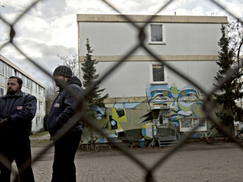 Security staff at a Berlin refugee center on Jan. 4