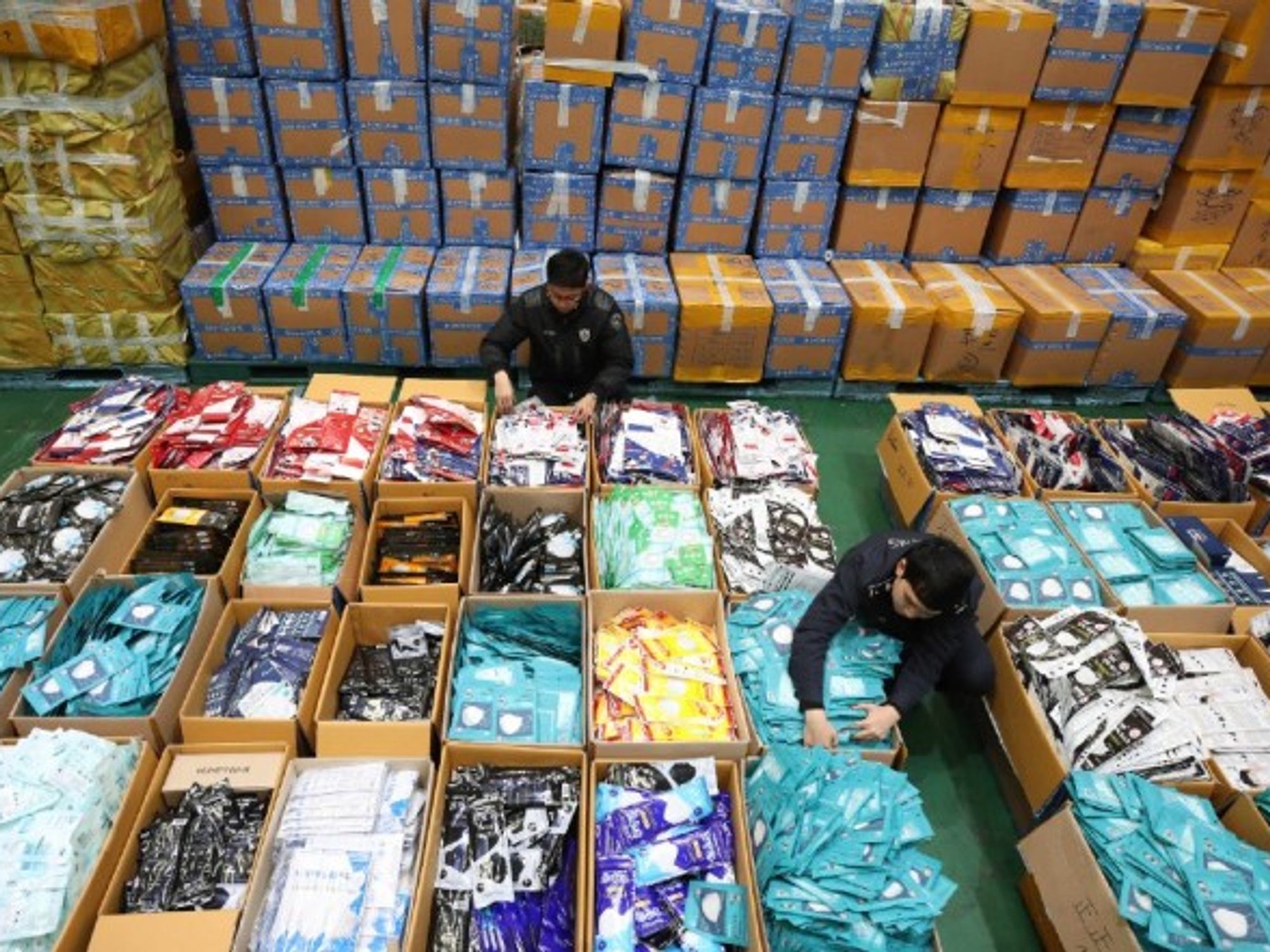 Seizing smuggled masks in Incheon, South Korea, on Feb. 13