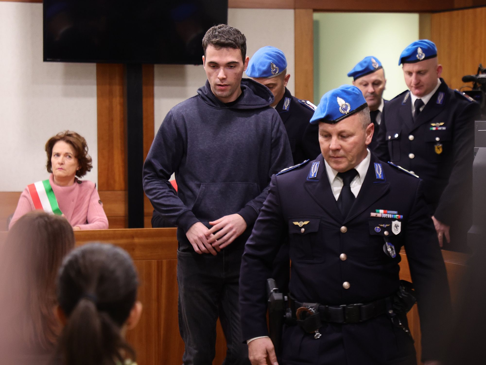 Sentencing in the trial of FILIPPO TURETTA for the murder of Giulia Cecchettin in the courtroom.