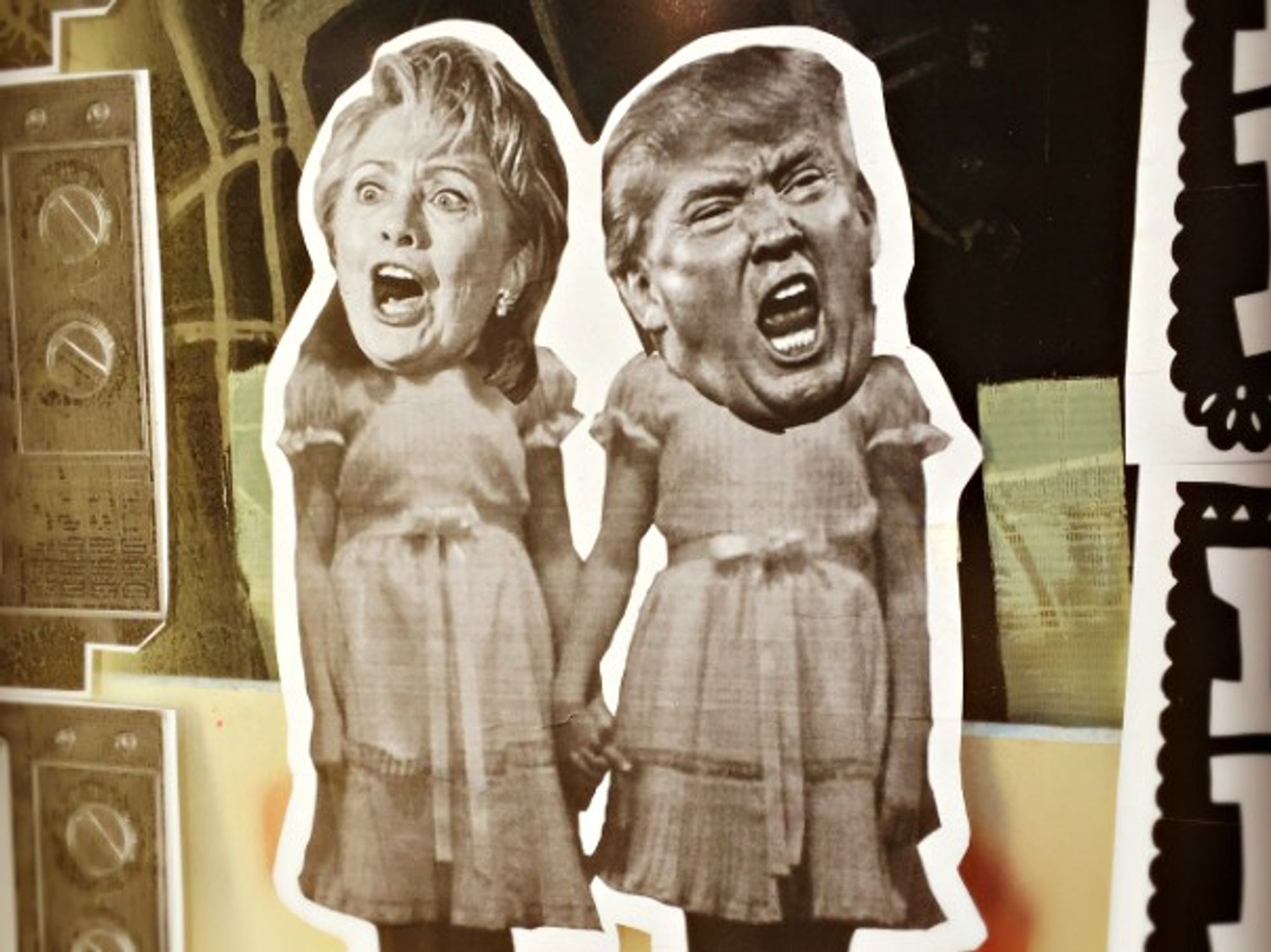SF street art showing Clinton and Trump as The Shining's twins