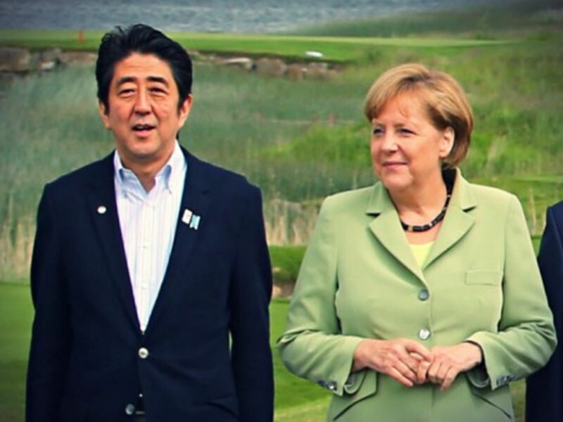 Shinzo Abe and Angela Merkel at the 2013 G8 Summit in Northern Ireland