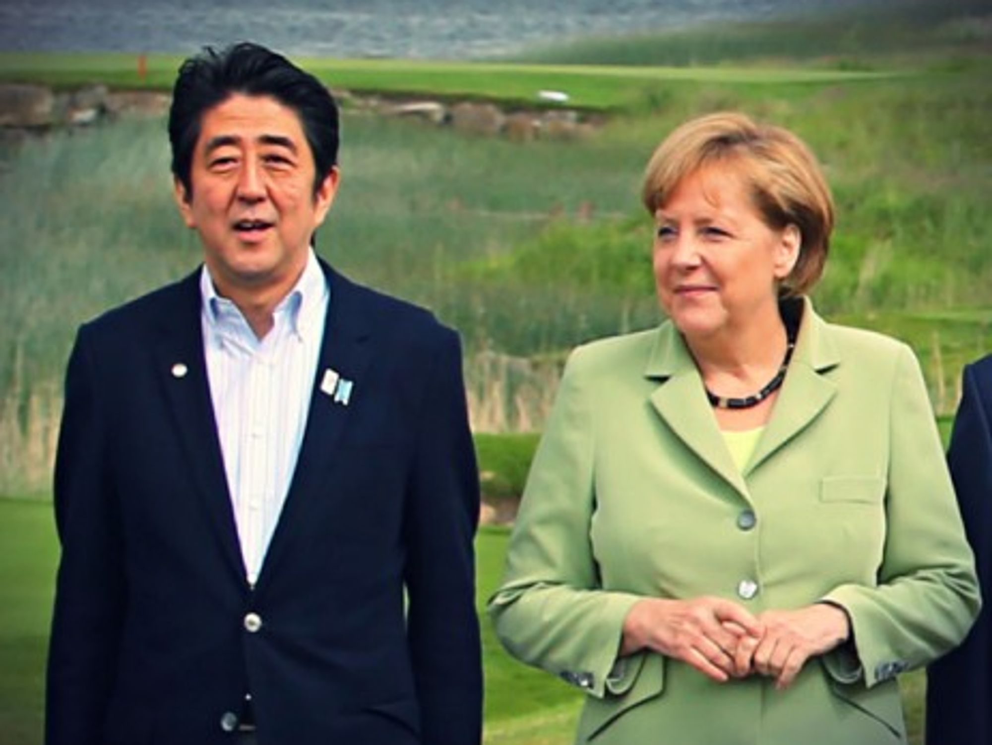 Shinzo Abe and Angela Merkel at the 2013 G8 Summit in Northern Ireland