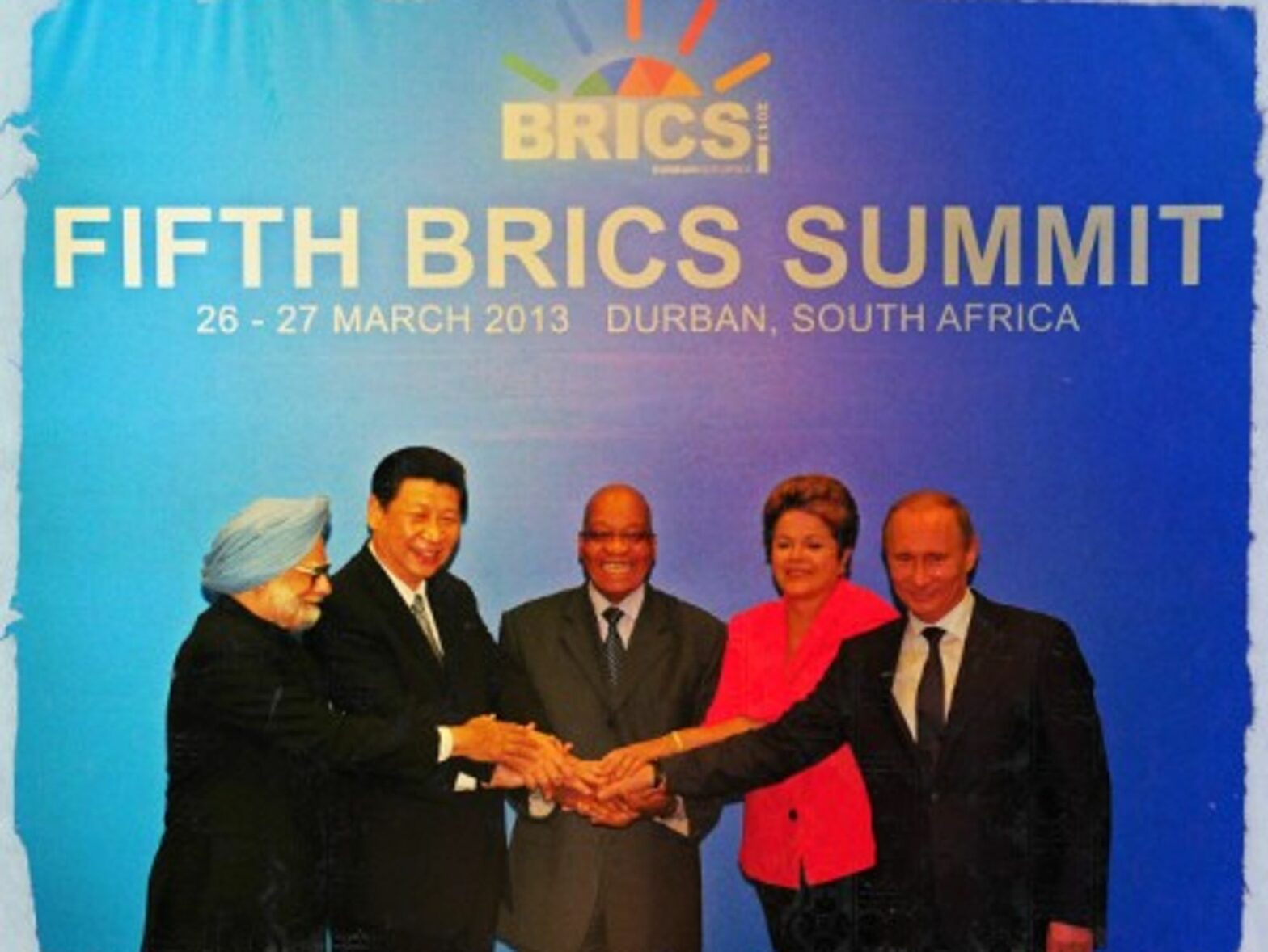 Singh, Jinping, Zuma, Rousseff and Putin at the 5th BRICS Summit