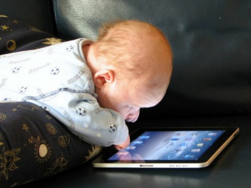 Six weeks old, and already hooked...