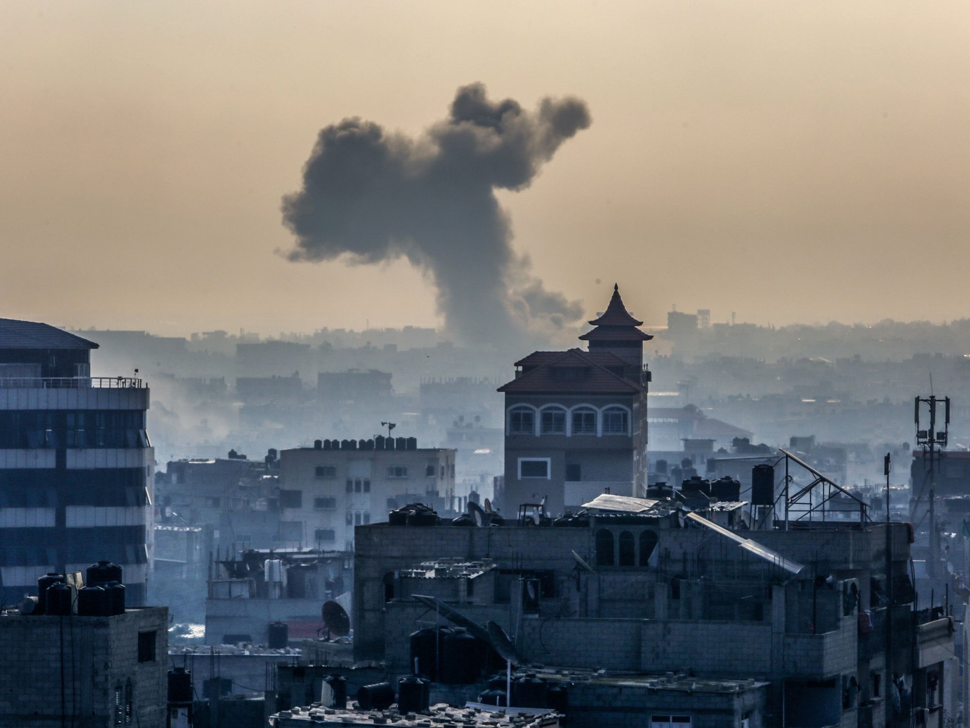 Smoke rising from a building after an Israeli strike on the city Rafah the in southern Gaza strip.