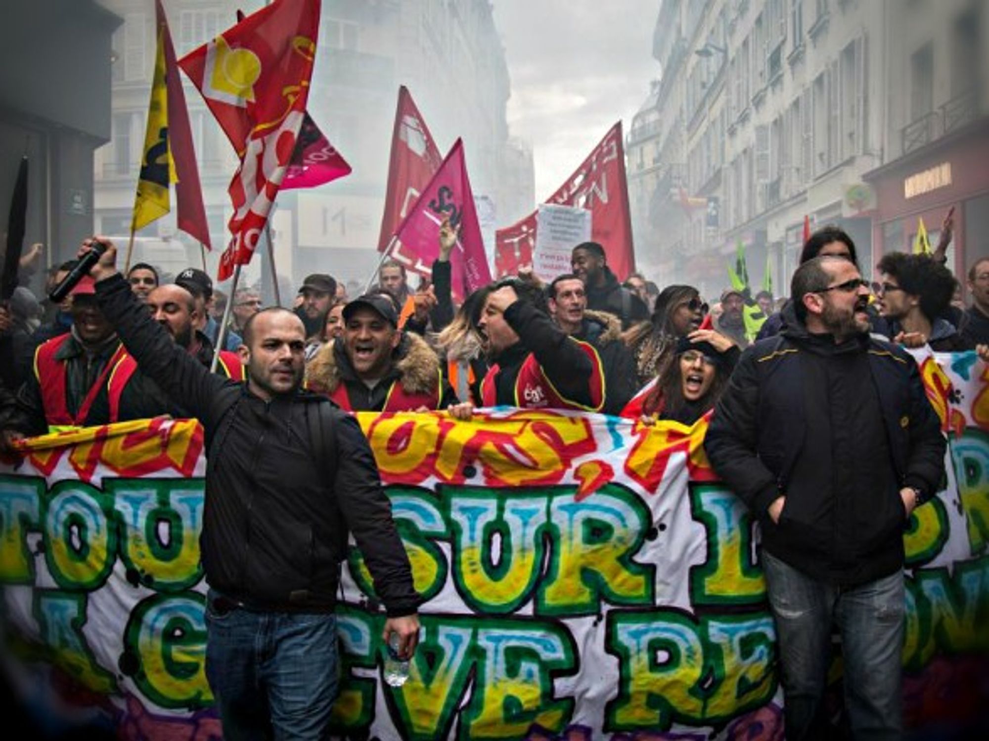 SNCF employees protest against Macron's reform plans.