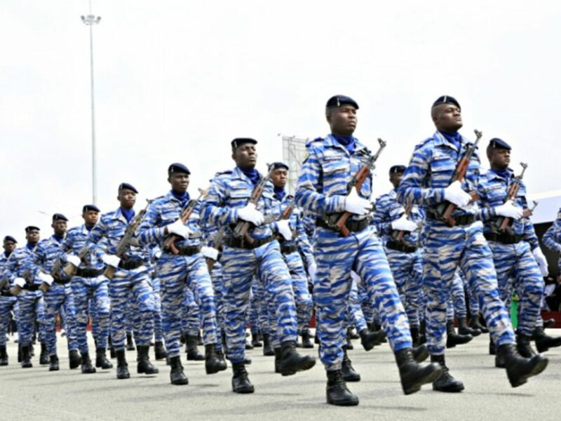 Soldiers march during a military parade marking the 59th anniversary of the independence of Cote d'Ivoire in Abidjan, Cote d'Ivoire, Aug. 2019