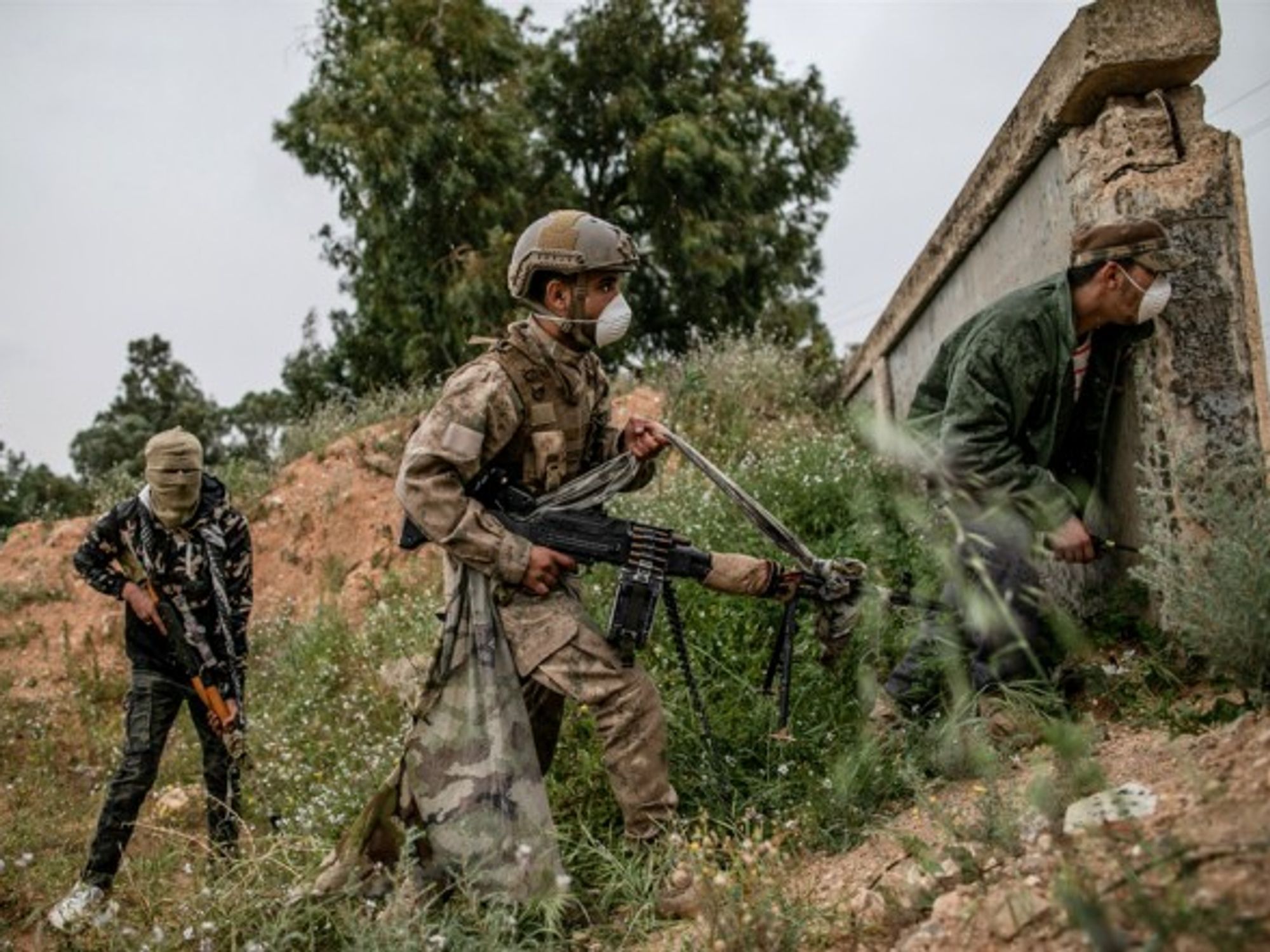 Soldiers with masks fighting in Tripoli, Libya