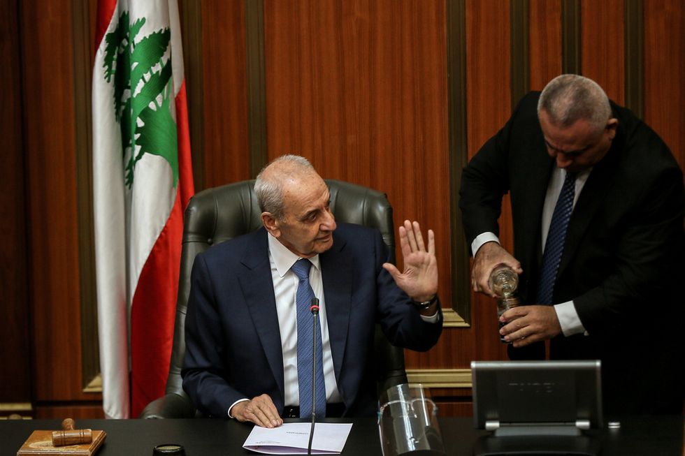 Speaker of the Lebanese Parliament Nabih Berri during a parliament session in Beirut in October 2022.