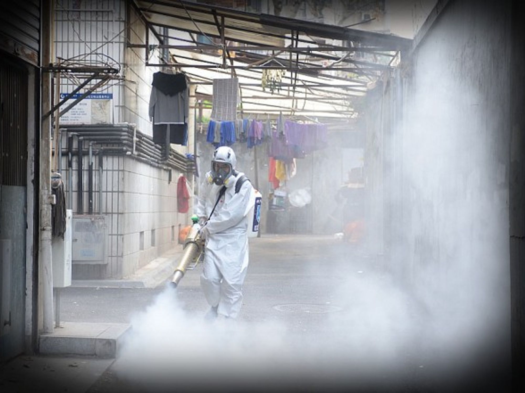 Spraying disinfectant in Hunan province, China