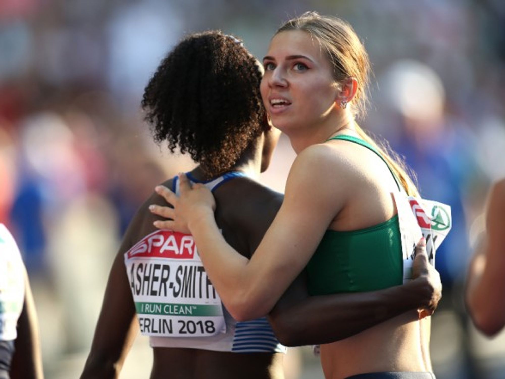 Sprinter Kristina Timanovskaya at the 2018 European Athletics Championships in Germany