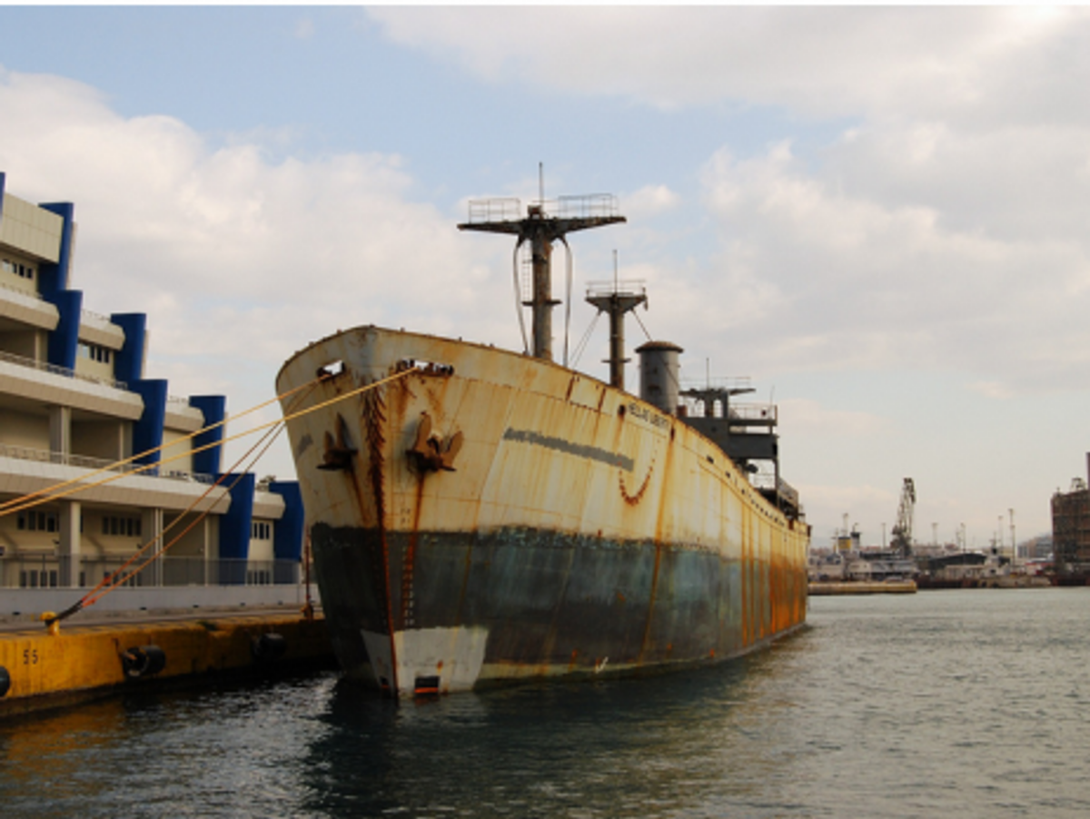 SS Hellas Liberty, one of the last surviving Liberty cargo ships, in Piraeus Harbor.