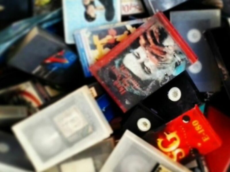 Stack of old VCRs