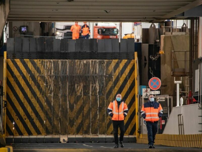 Staff members working at the Calais Port in France
