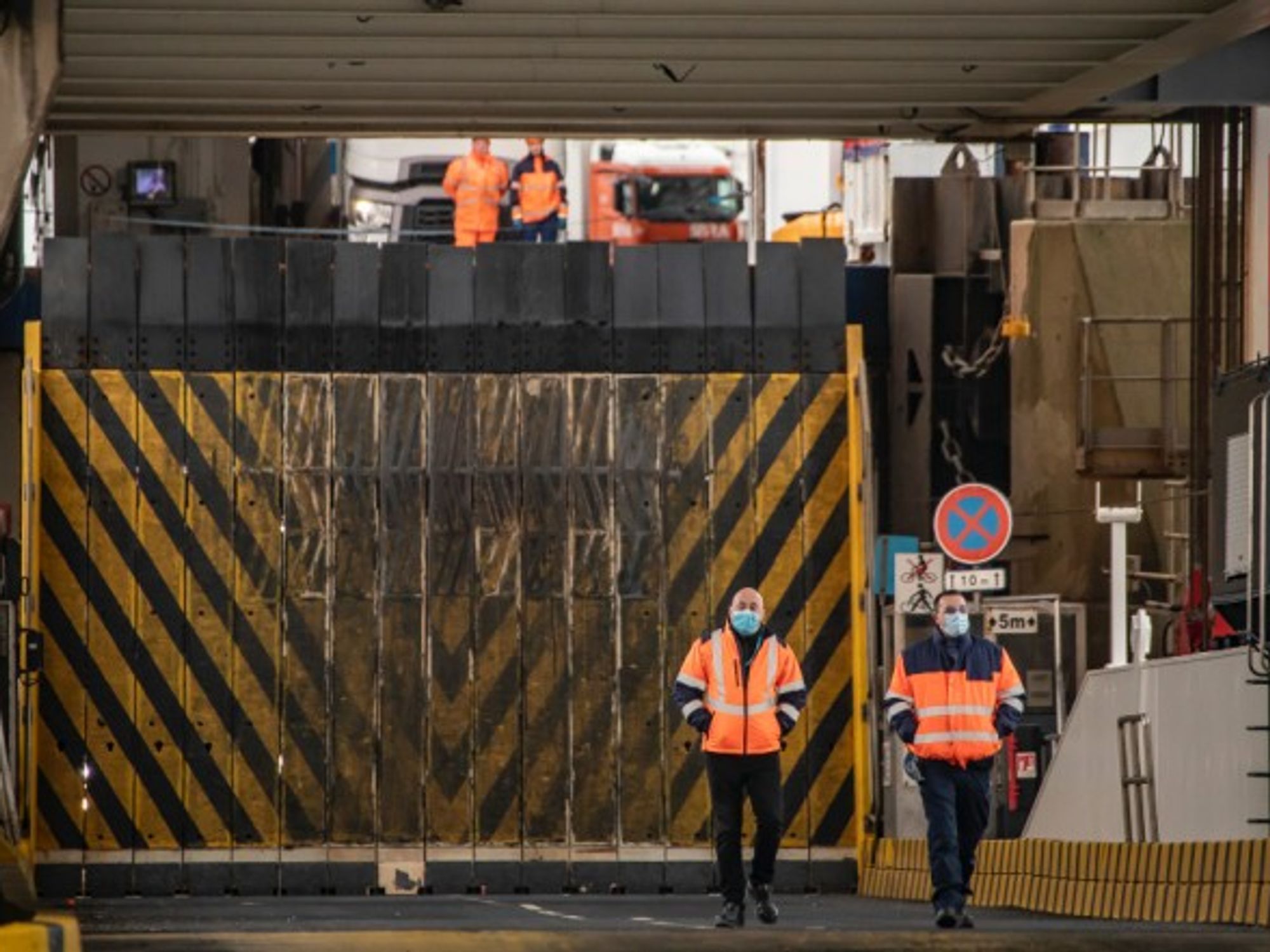 Staff members working at the Calais Port in France
