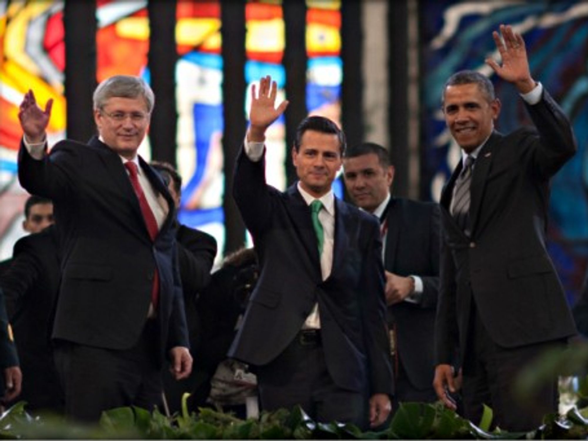 Stephen Harper, Enrique Pena Nieto and Barack Obama at the 7th North American Leaders Summit in Toluca, Mexico, on Feb. 19
