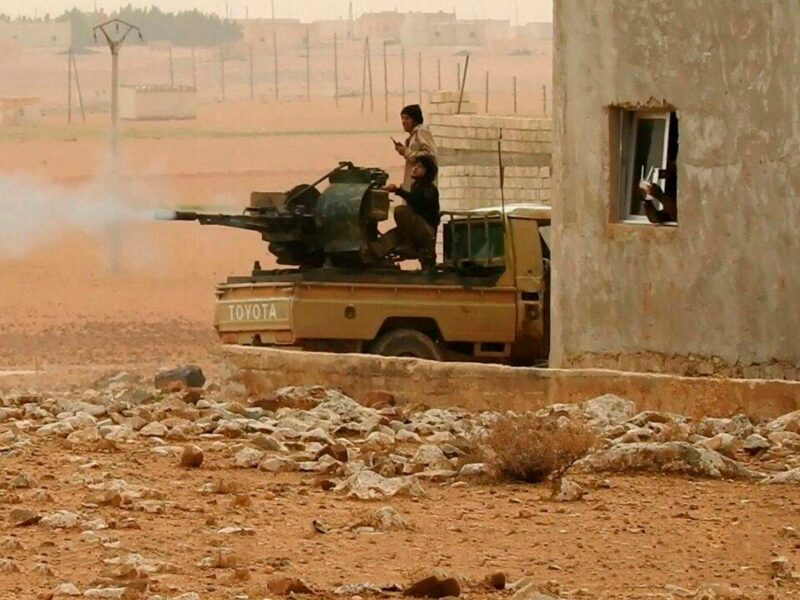 Still image taken from a propaganda video released January 18, 2018 showing Islamic State fighters firing heavy weapons against the Syrian Army near Hama, Syria.