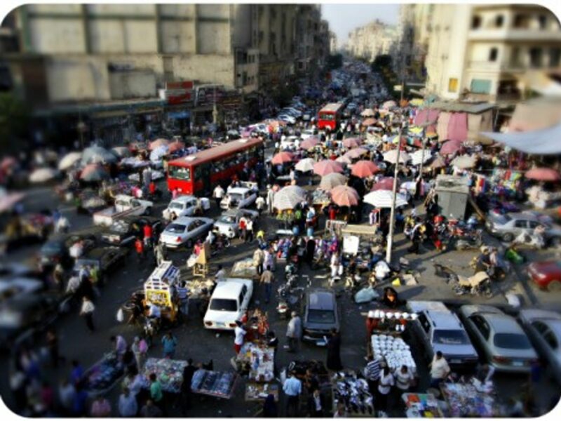 Street vendors causing traffic jams in Old Cairo.
