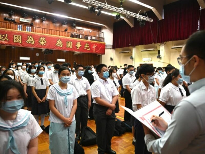 Students in Hong Kong take part in a ceremony to celebrate the first “National Security Education Day,” organized by the government to promote the controversial law imposed by China last year.