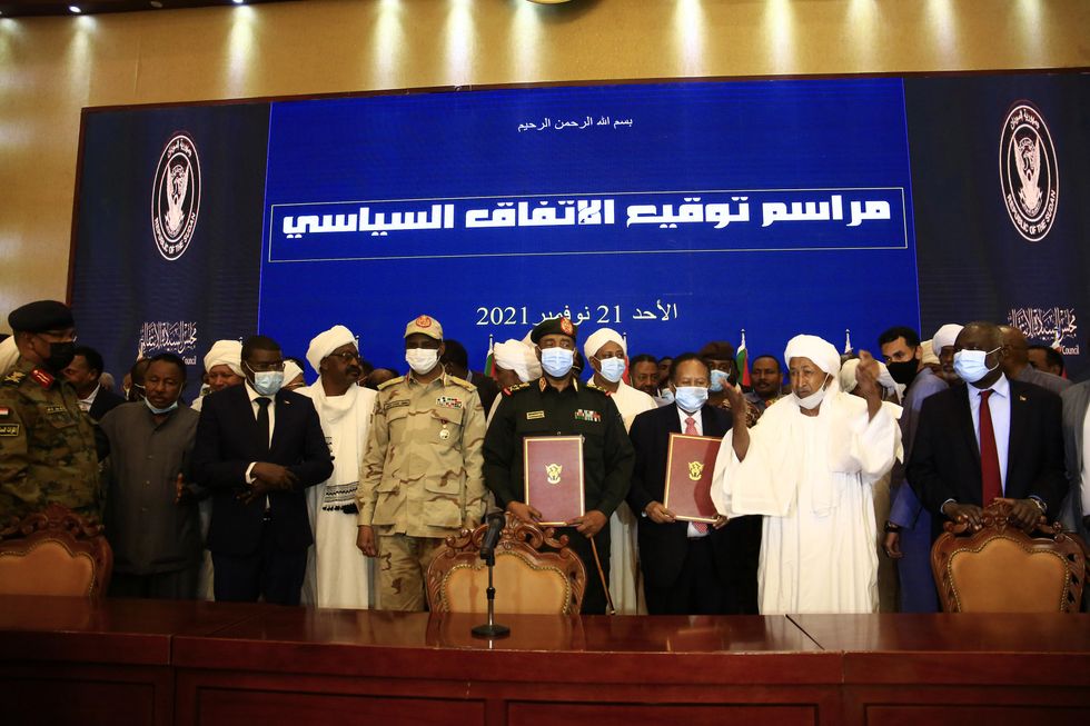 Sudanese military officers and politicians during the signing of a political declaration