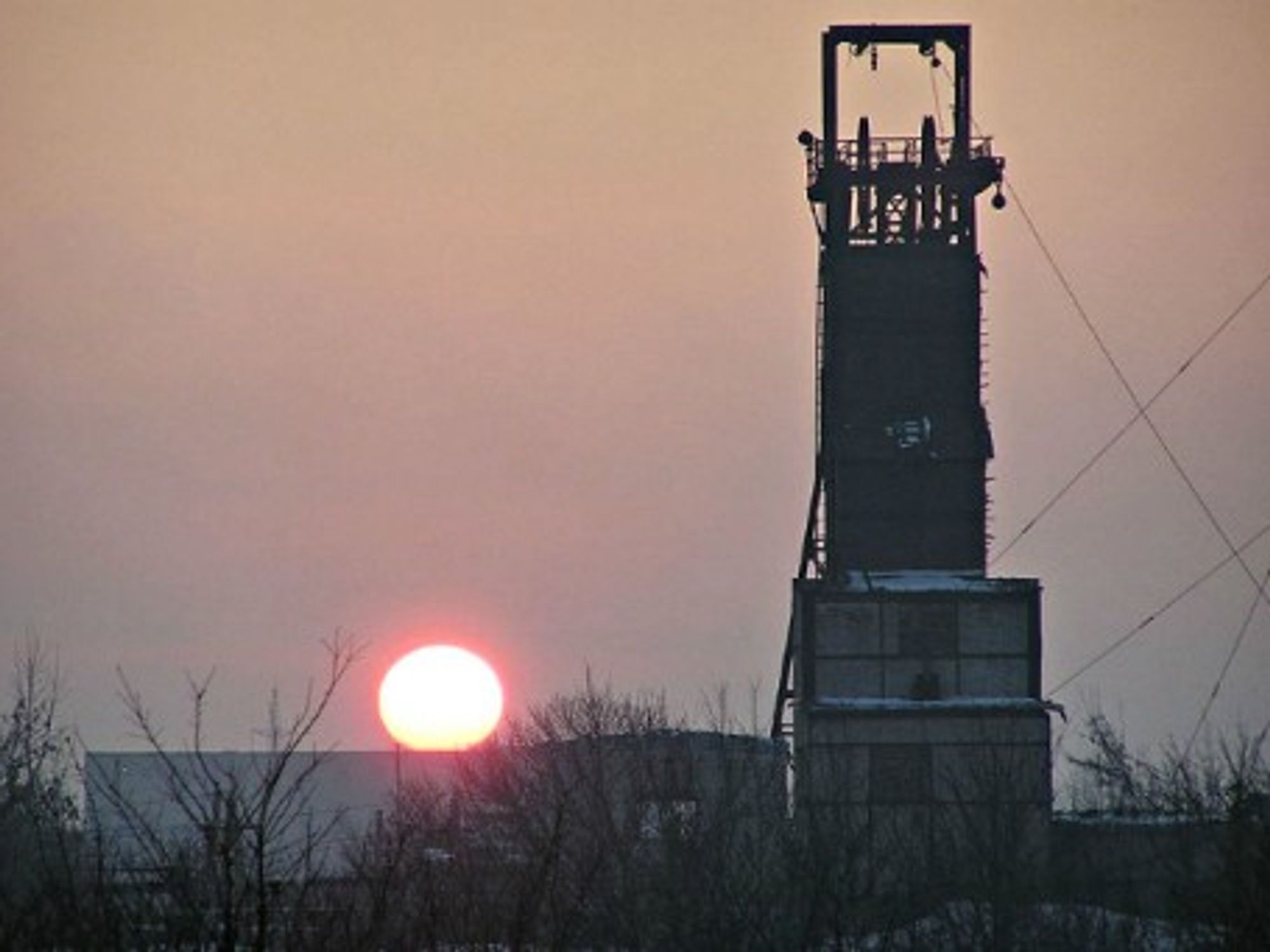 Sunset over Ukraine's Lidievka coal mine
