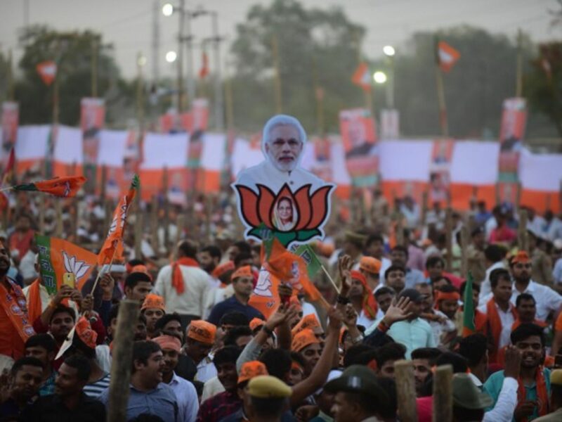 Supporters during a Modi election rally
