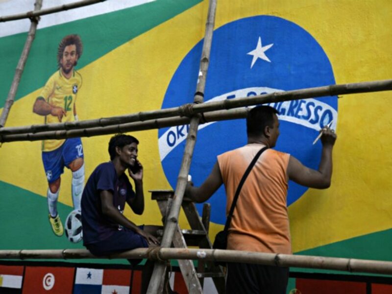 Supporters of the Brazil soccer team in Kolkata, India on June 12