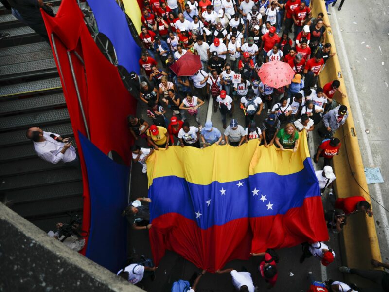 Supporters of Venezuelan President Maduro gather for a rally as the official campaign for the presidential elections begins.