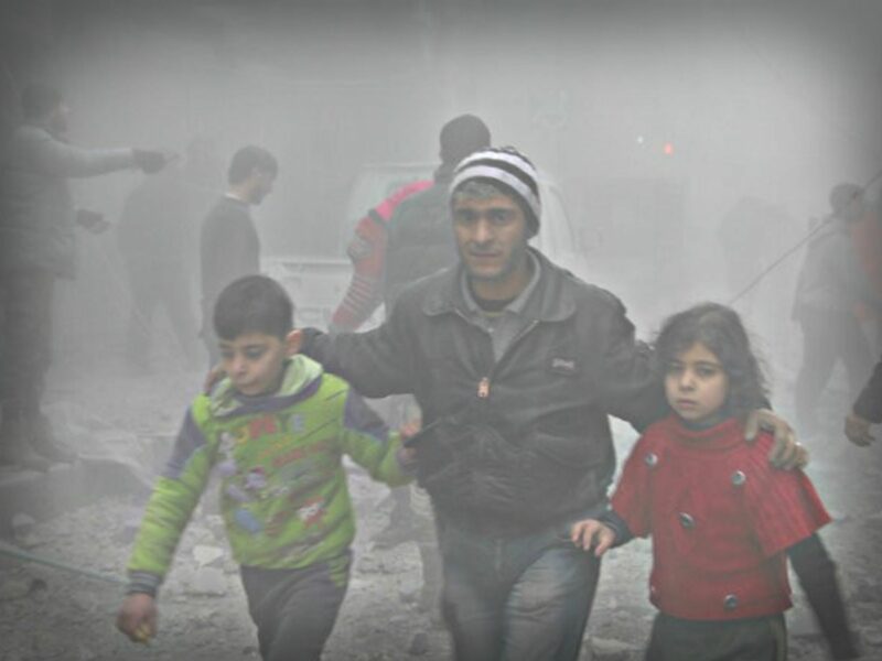 Survivors of Russian airstrikes in Aleppo earlier this year