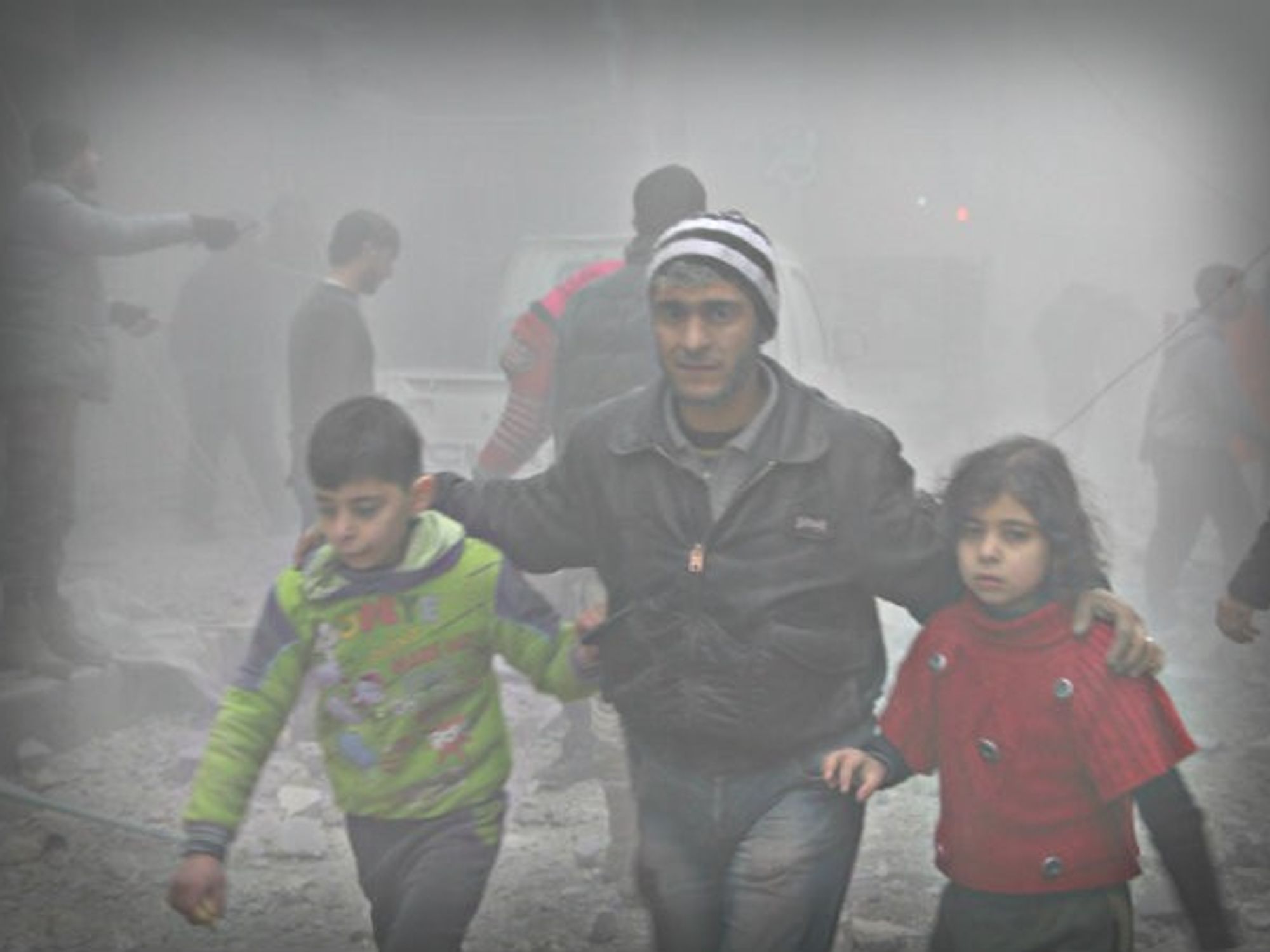 Survivors of Russian airstrikes in Aleppo earlier this year